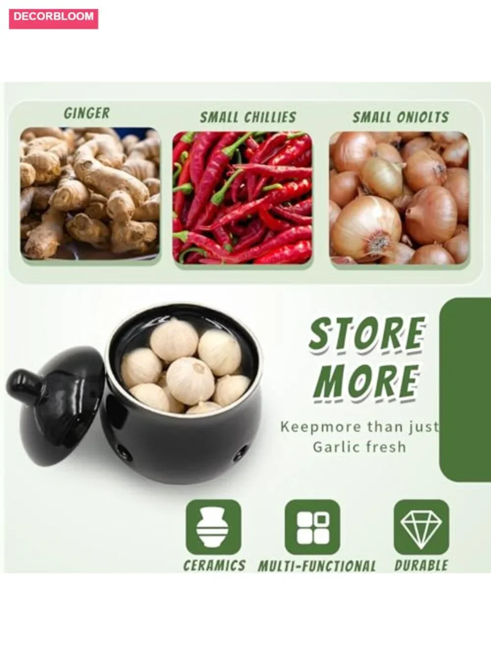 Ceramic Garlic Keeper with Lid - Fresh Storage Jar for Counter
